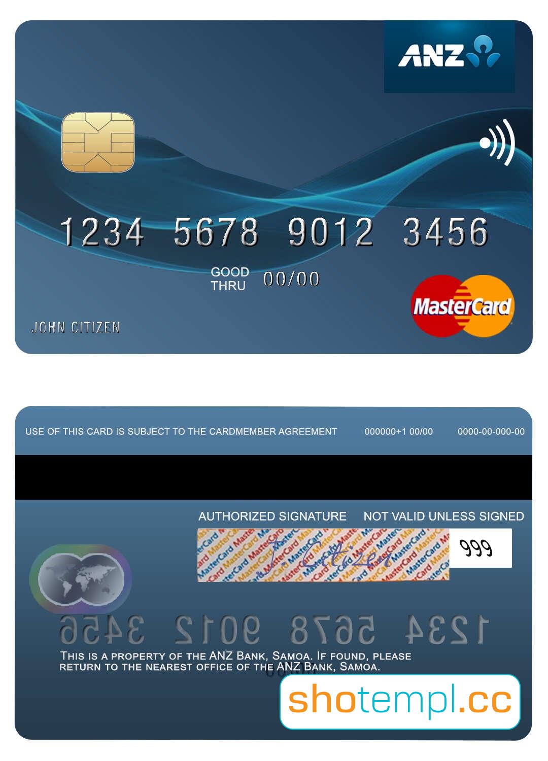 ANZ Platinum Visa Card PSD Template